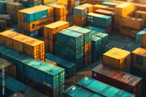 A group of shipping containers stacked on top of each other. Versatile image suitable for illustrating logistics, transportation, import/export, or global trade concepts photo