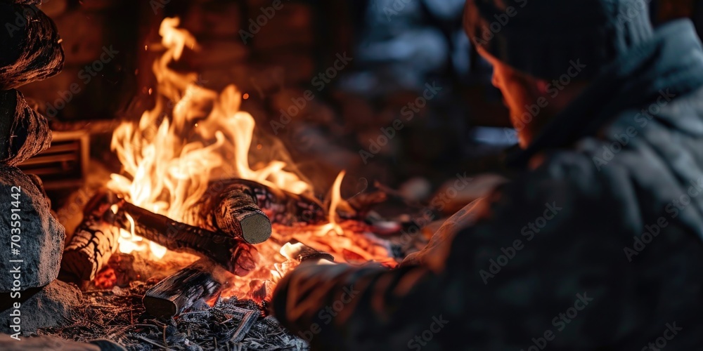 A person is seen roasting marshmallows over a campfire. This image can be used to depict camping, outdoor activities, or enjoying a bonfire A person is seen roasting marshmallows over a campfire. This image can be used to depict camping, outdoor activities, or enjoying a bonfire