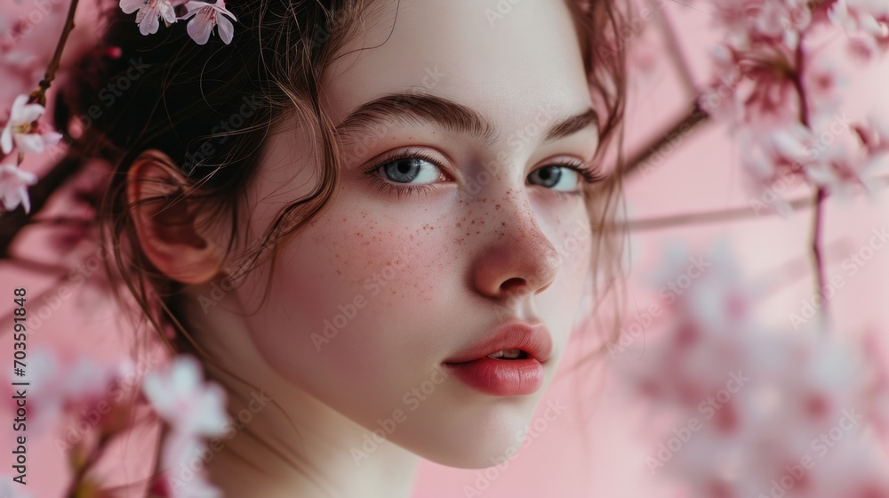 A woman with freckles holding a pink umbrella. Perfect for adding a pop of color on a rainy day A woman with freckles holding a pink umbrella. Perfect for adding a pop of color on a rainy day