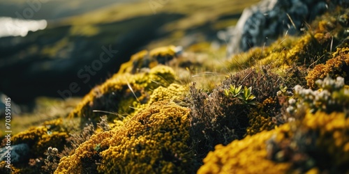 A detailed view of a hillside covered in lush green moss. Perfect for nature enthusiasts and environmental-themed projects