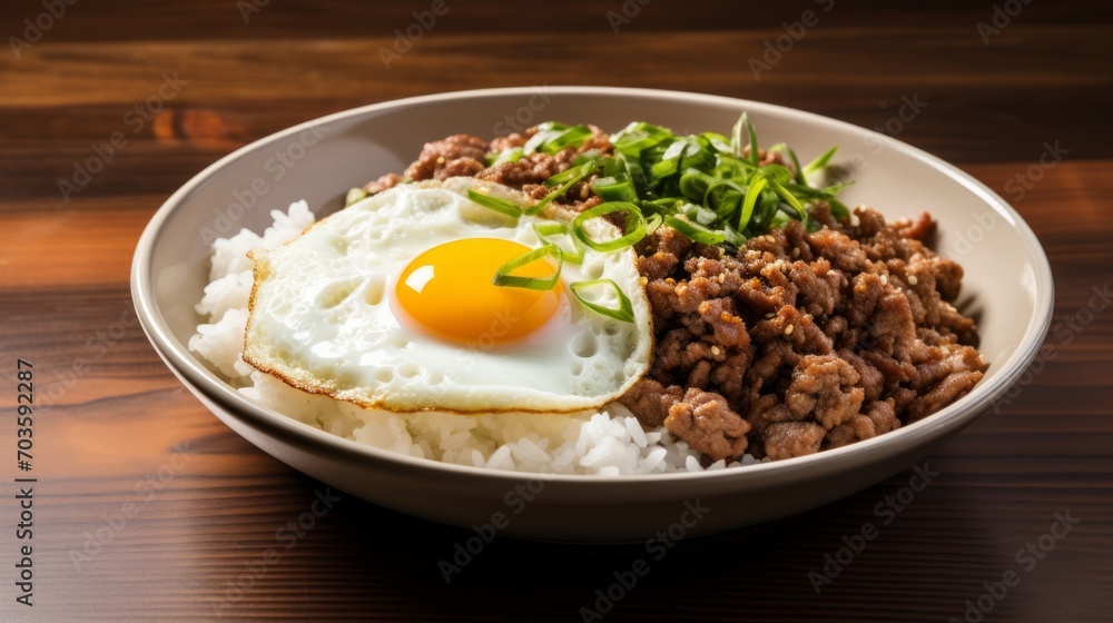 Appetizing breakfast, scrambled eggs with meat and salad. Neural network AI generated art Appetizing breakfast, scrambled eggs with meat and salad. Neural network AI generated art