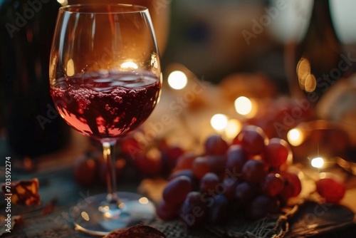 A glass of wine sitting next to a bunch of grapes. Suitable for wine-related content or food and beverage themes