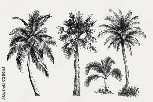 A simple drawing of three palm trees on a white background. Can be used as a tropical or vacation-themed illustration