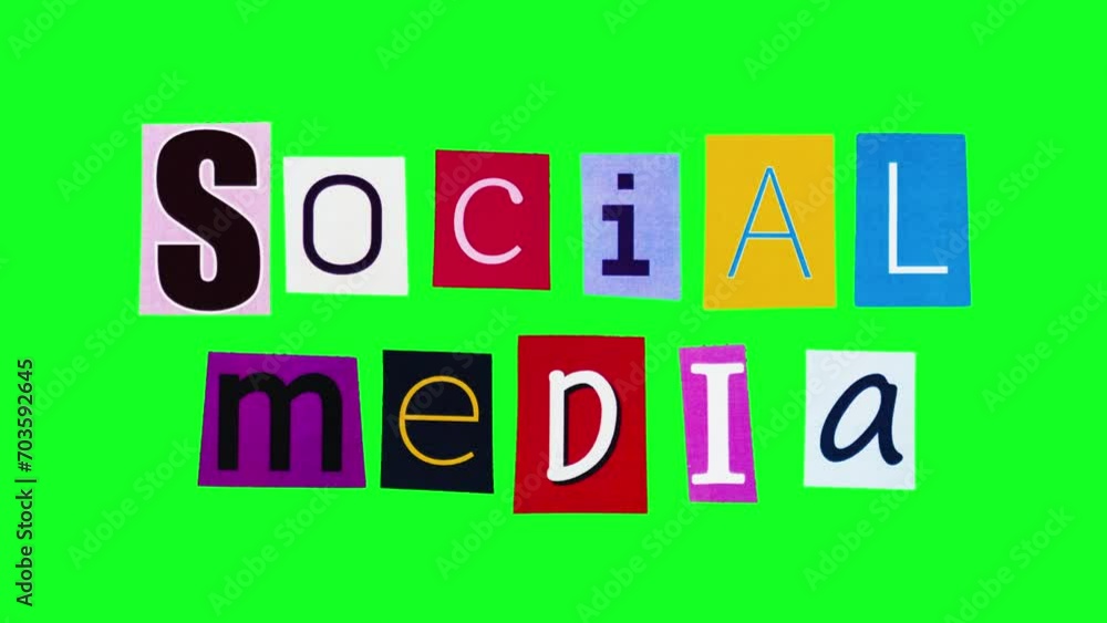 Social Media words from an animated collage for opening title in online advertisement. Looped intro in cartoon style hand made stop motion graphics to promote of internet marketing communication Social Media words from an animated collage for opening title in online advertisement. Looped intro in cartoon style hand made stop motion graphics to promote of internet marketing communication