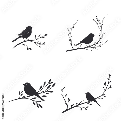 Set of birds on a branch icon for web app simple line design