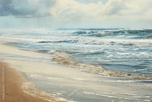 Nature's symphony echoes through the sky and sand as the wind and tide create a dance of crashing waves upon the shore