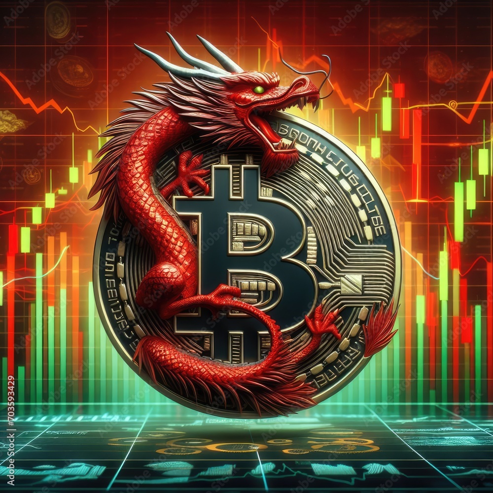 Fototapeta premium chinese new year, year of the dragon with bitcoin