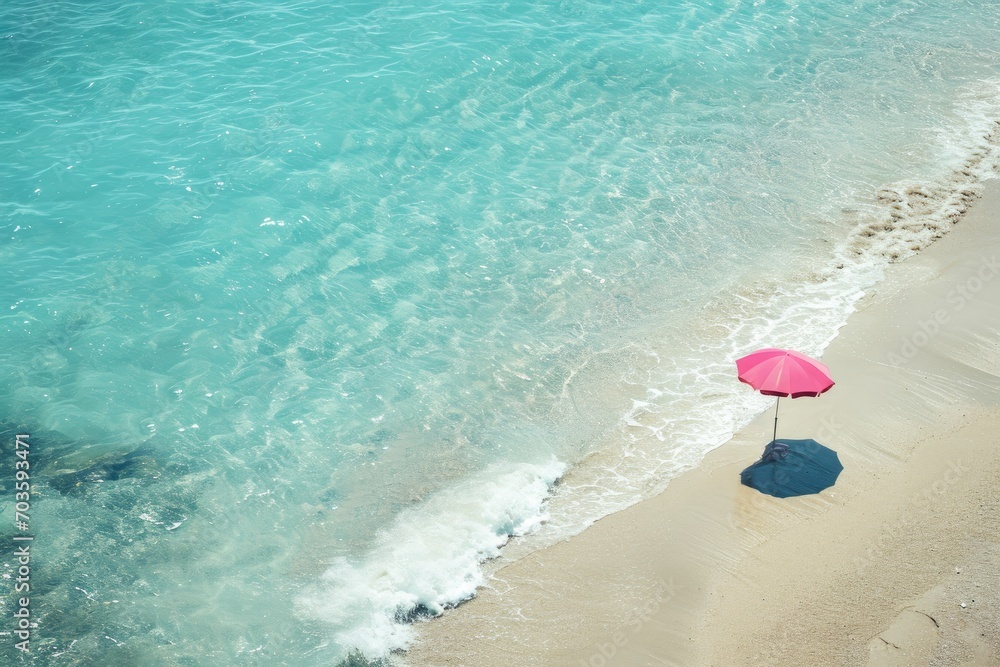 Relax under the bright aqua umbrella, feel the warm sand between your toes, and listen to the soothing rhythm of the ocean waves at this picturesque outdoor beach Relax under the bright aqua umbrella, feel the warm sand between your toes, and listen to the soothing rhythm of the ocean waves at this picturesque outdoor beach