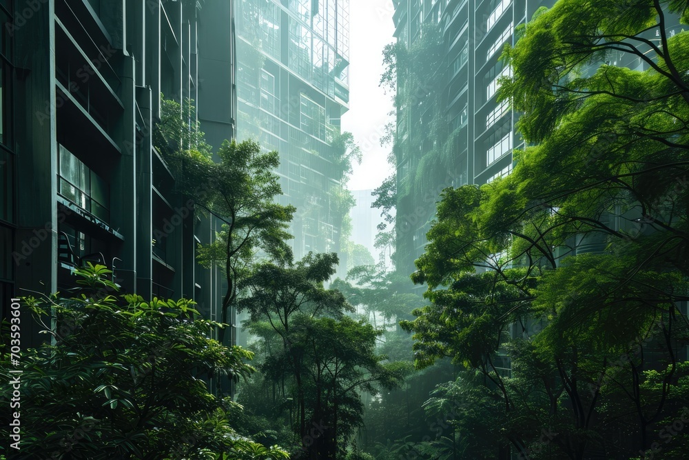 Amidst the concrete jungle, a solitary tree stands tall, its branches reaching for the foggy sky, a symbol of nature's resilience in the heart of the bustling city Amidst the concrete jungle, a solitary tree stands tall, its branches reaching for the foggy sky, a symbol of nature's resilience in the heart of the bustling city