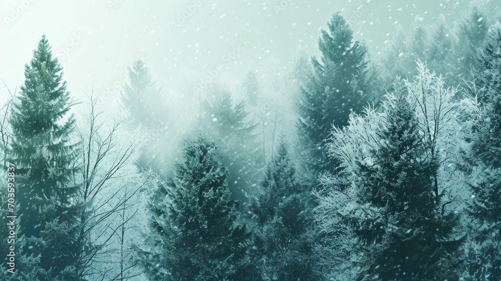 A snowy forest with a dense collection of trees. Perfect for winter-themed projects or nature-inspired designs