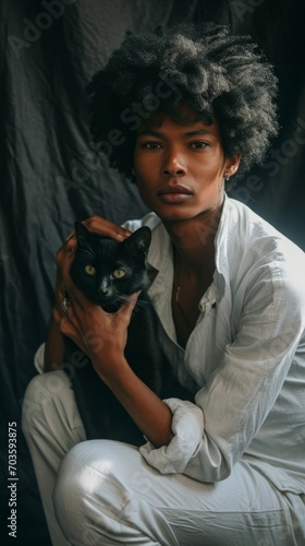 Mystique in Monochrome: A Man and His Cat photo