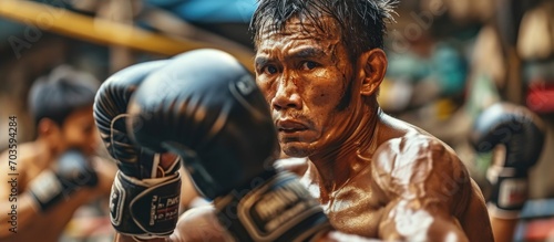 Muay Thai, known as Thai Boxing, is a form of martial arts. photo
