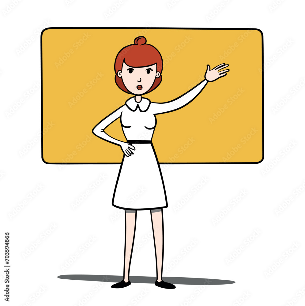 cartoon businesswoman showing empty copy space board presentation cartoon businesswoman showing empty copy space board presentation