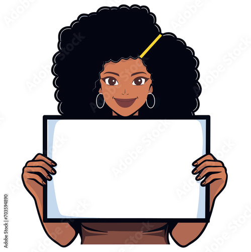 young woman showing white board empty copy space presentation poster sign