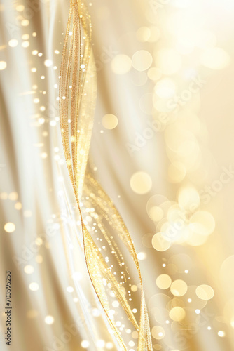 Vertical Luxury cream color background with golden line elements and curve light effect decoration and bokeh.