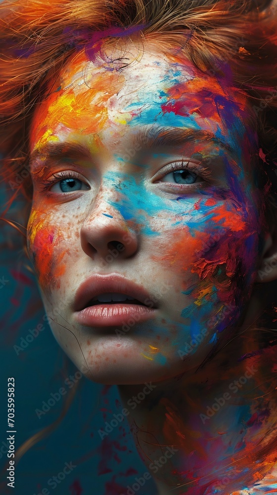 Portrait of a Woman Adorned with Vibrant Paints. Generative ai