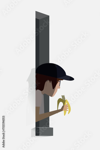 Boy eating banana