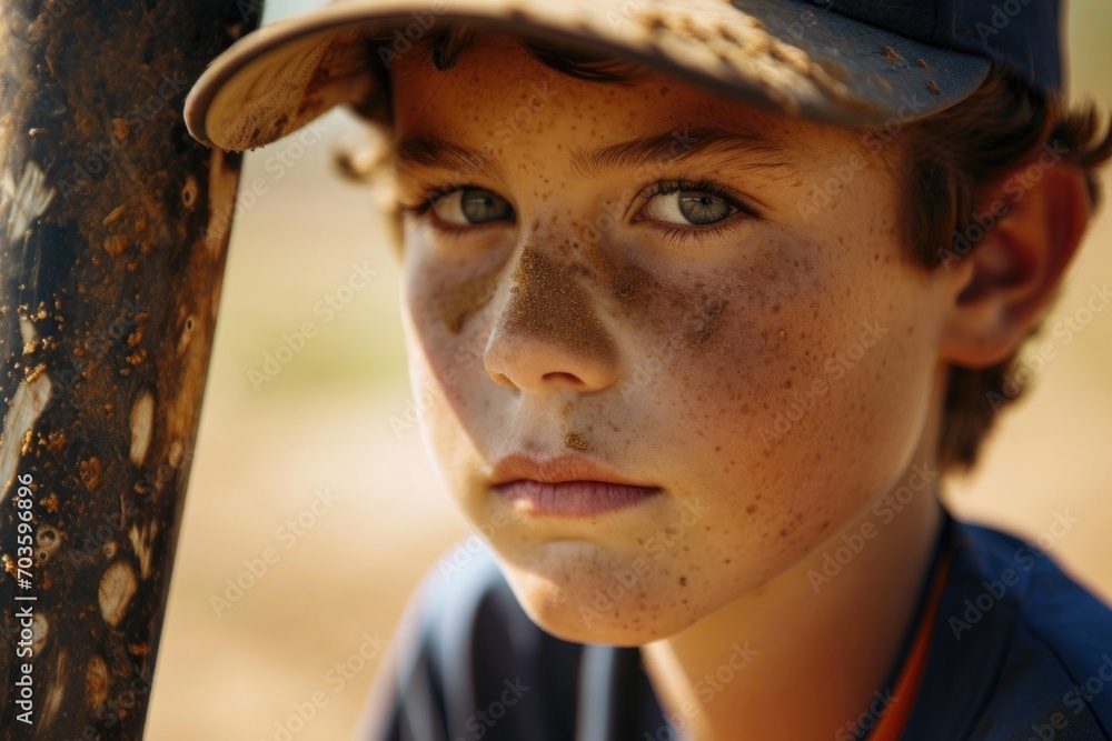 A close up of a young boy holding a baseball bat. Perfect for sports-related designs or illustrating the passion for the game A close up of a young boy holding a baseball bat. Perfect for sports-related designs or illustrating the passion for the game
