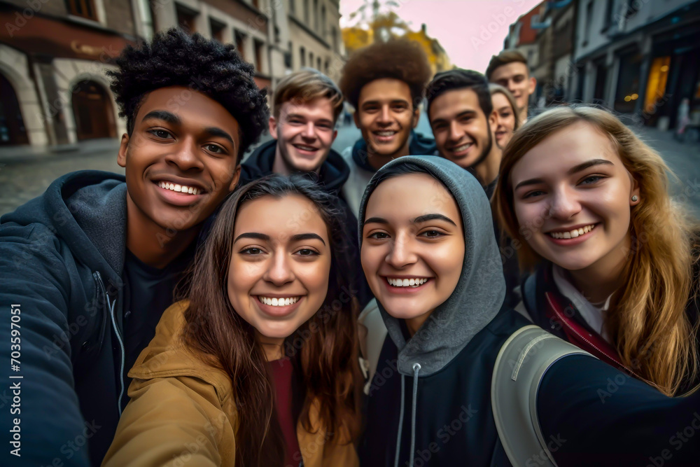 Smiling multi ethnic group of happy young adults posing together for a selfie together young smiling multiracial group of people group of multi-ethnic teen friends diverse group of students Smiling multi ethnic group of happy young adults posing together for a selfie together young smiling multiracial group of people group of multi-ethnic teen friends diverse group of students