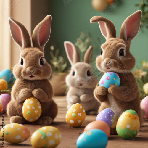 Easter bunny and colorful chocolate eggs