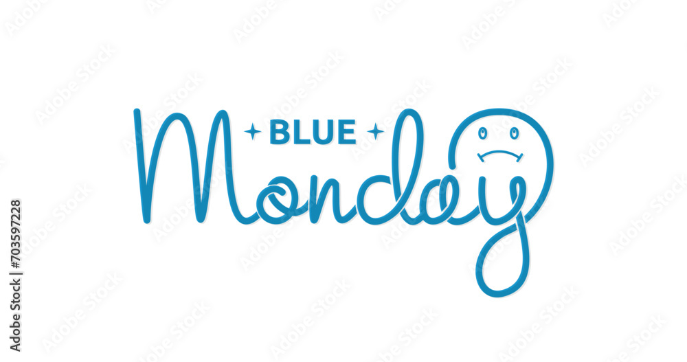 Blue Monday text vector illustration. Modern handwriting calligraphy. Great for beating the bleak, post-festive slump by setting resolutions and getting some exercise in the fresh air Blue Monday text vector illustration. Modern handwriting calligraphy. Great for beating the bleak, post-festive slump by setting resolutions and getting some exercise in the fresh air