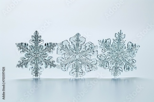 A group of snowflakes sitting on top of a table. Perfect for winter-themed designs and holiday decorations