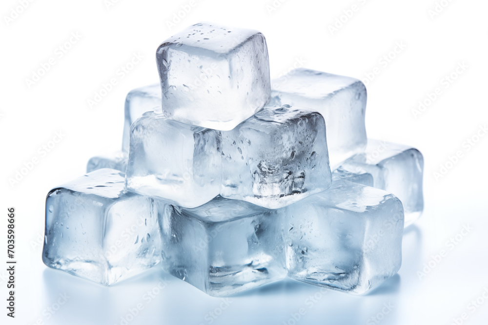 A close-up image showcasing a stack of crystal clear ice cubes, illuminated to exhibit their transparent and pristine quality A close-up image showcasing a stack of crystal clear ice cubes, illuminated to exhibit their transparent and pristine quality