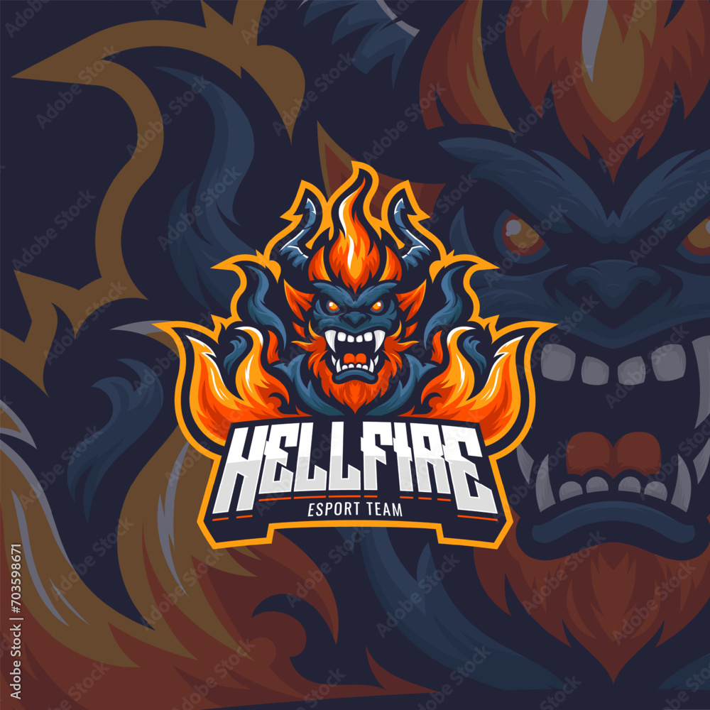 Fire monster mascot esport vector illustration. Flame devil gaming and sport team mascot emblem. Fire monster mascot esport vector illustration. Flame devil gaming and sport team mascot emblem.