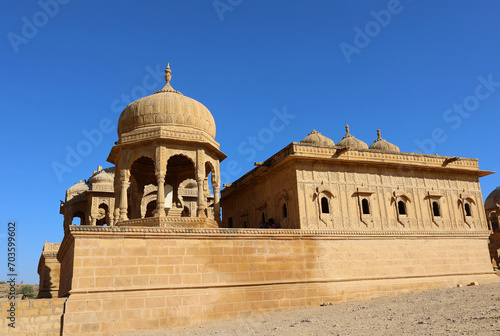 Gadisar lake in the morning. Man-made water reservoir with temples in Jaisalmer. Rajasthan. India