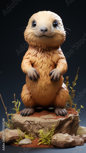 Anthropomorphic Beaver Character on Tree Stump