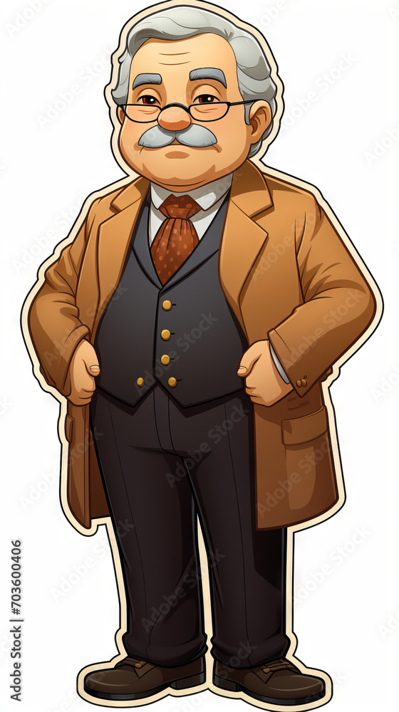 Elderly Cartoon Professor Character Standing

