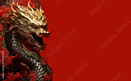 Lunar new year 2024, Year of the Dragon, Chinese new year banner with clear background. Golden gradondragon