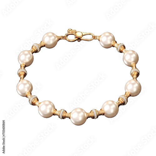 Gold bracelet with pearls and beads isolated on transparent background