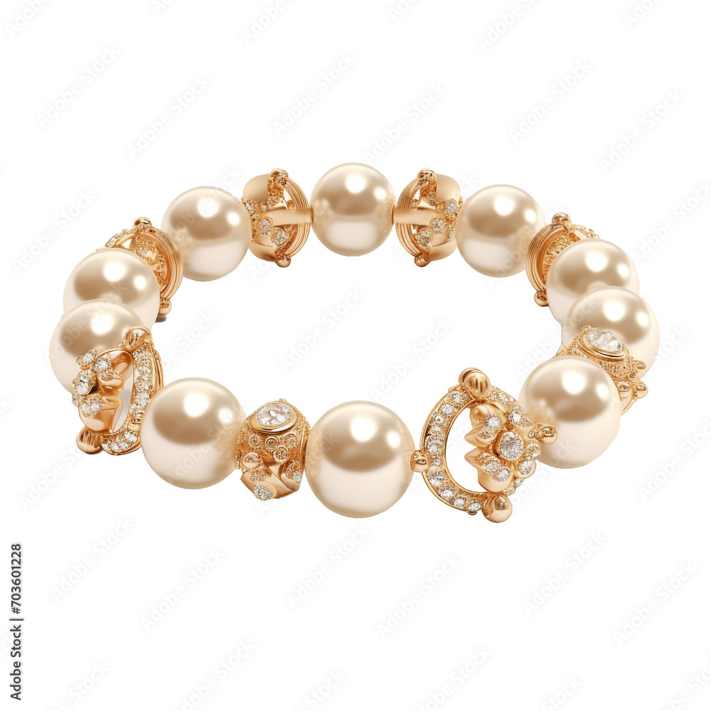 Gold bracelet with pearls and beads isolated on transparent background Gold bracelet with pearls and beads isolated on transparent background