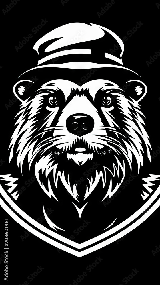 Obraz premium Anthropomorphic bear Illustration in Black and White
