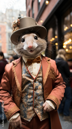 Anthropomorphic Mouse Character in Vintage Suit and Top Hat