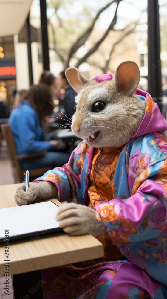 Anthropomorphic Squirrel Writing at a Cafe
Anthropomorphic Squirrel Writing at a Cafe