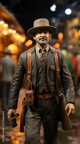 Vintage Style Male Action Figure wearing a hat with Blurred Background.   © Keyser the Red Beard