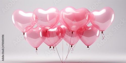 Pink Heart Balloons Floating in Air - Romantic Background for Generative AI photo
