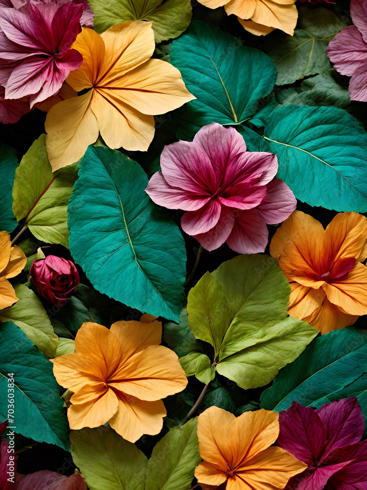 Vibrant Colorful Flowers With Green Leaves - A Bunch of Blooms in Full Bloom