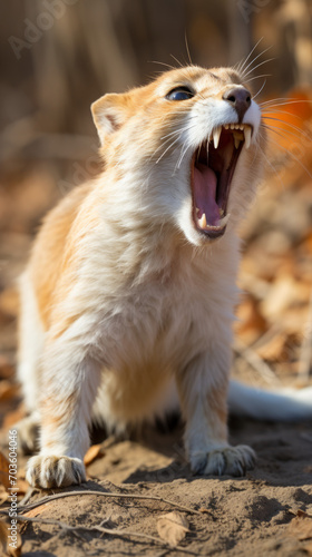 Orange Tabby Cat Yawning or Hissing Outdoors