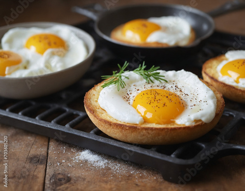Boiled egg with porridge for breakfast or lunch