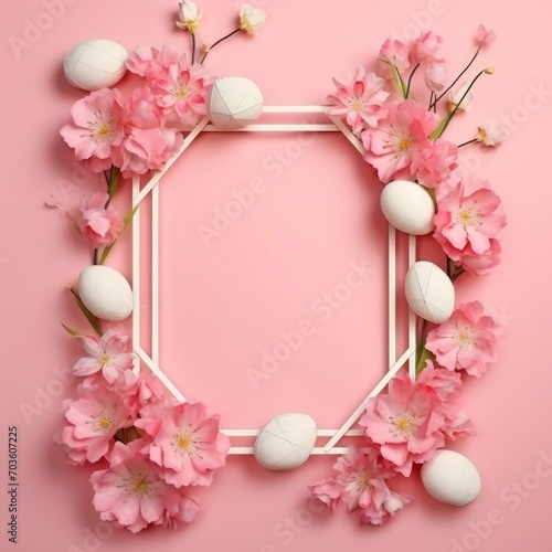 Top View Frame. Pink and White Decorations for Baby Party