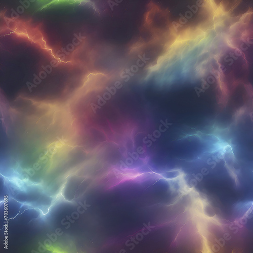 Rainbow nebula, sky, and thunder. Colorful background