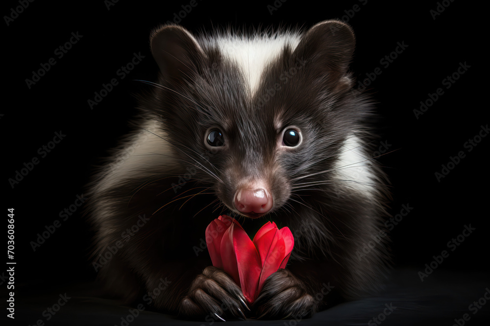 Skunk Holding Red Floral Heart | Animal Valentines Day Skunk Holding Red Floral Heart | Animal Valentines Day