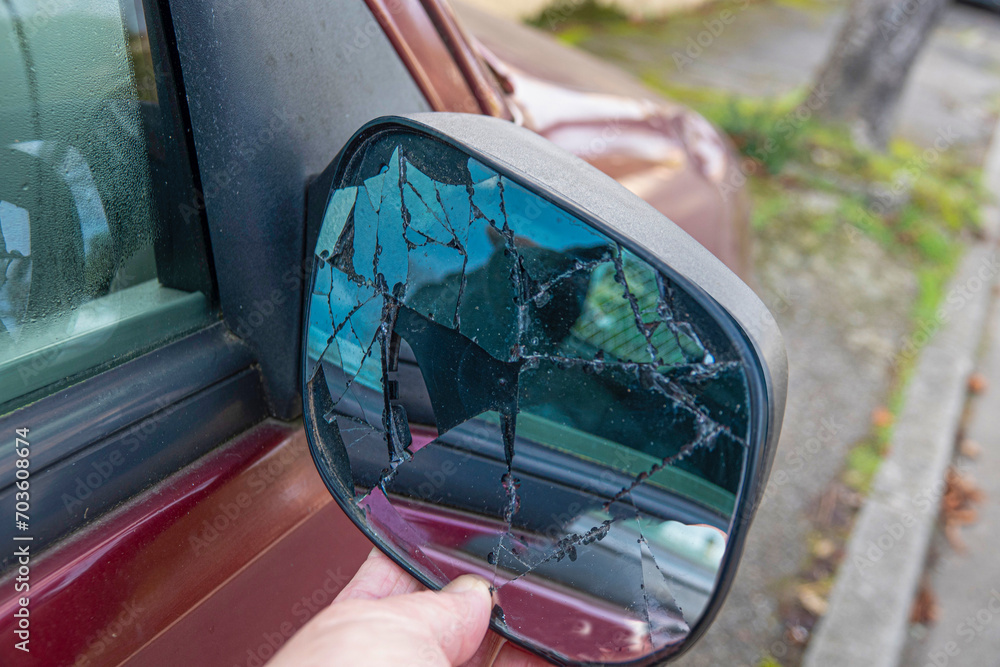 car rearview mirror after accident