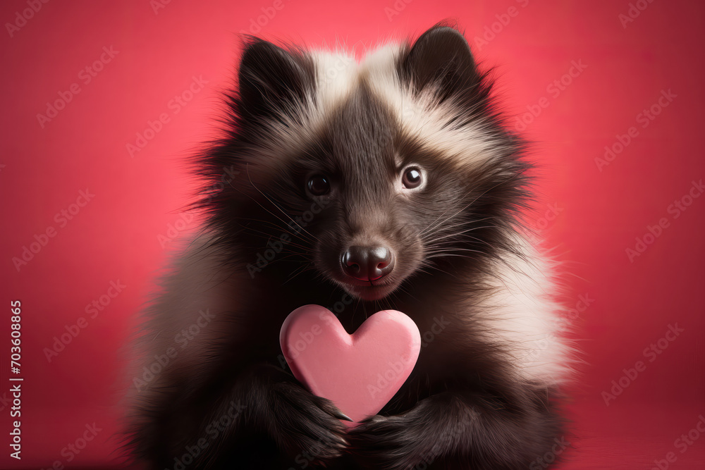 Skunk with a Pink Heart | Animal Valentines Day Skunk with a Pink Heart | Animal Valentines Day