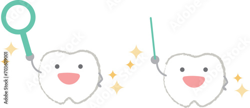 指差し棒を持って教えるかわいい歯のイラスト　主線あり