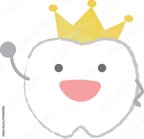 王冠を被った歯のキャラクター1　主線あり
