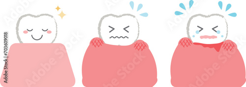歯茎が腫れる症状の歯のキャラクターセット　主線あり